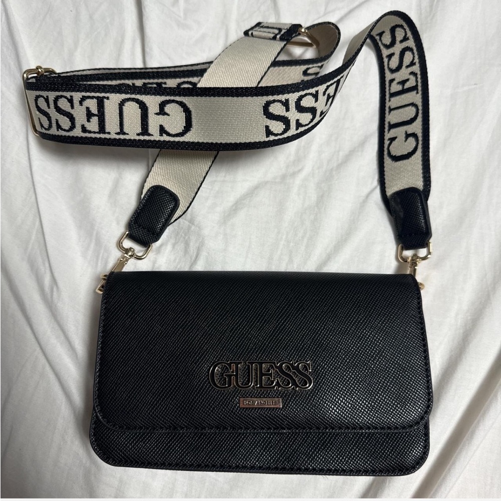 GUESS Black and Cream Crossbody Bag